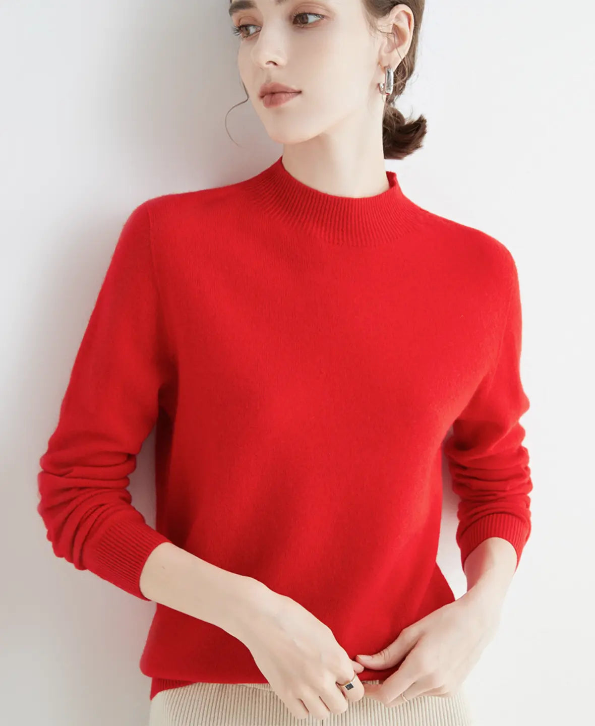 Pull femme en laine mérinos à col montant 20
