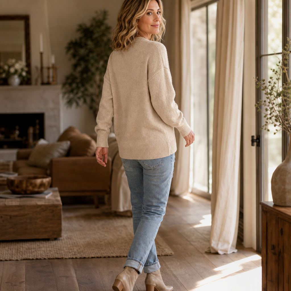 Pull femme en maille à détails tressés et boutons décoratifs 9