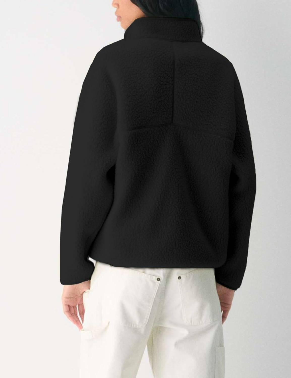 Pull polaire femme en sherpa à col montant et demi-zip manches longues 9