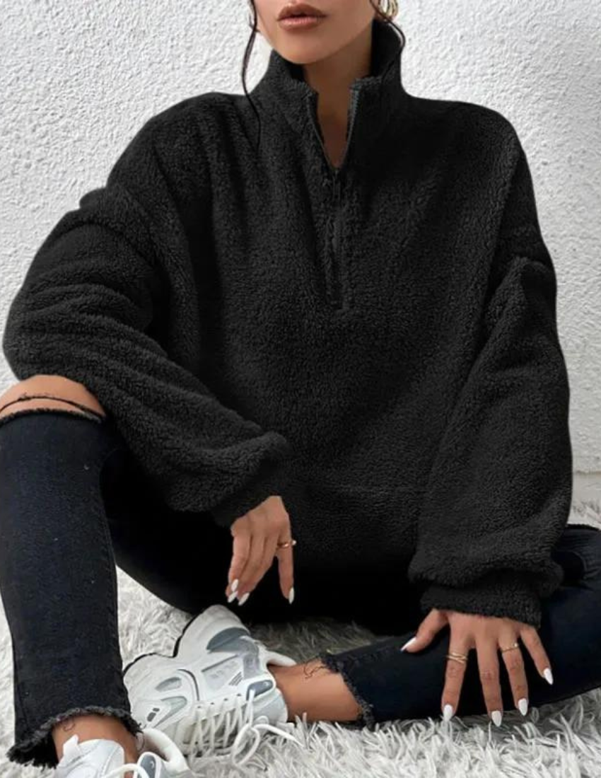 Pull polaire femme moelleux à col montant zippé coupe oversize 2