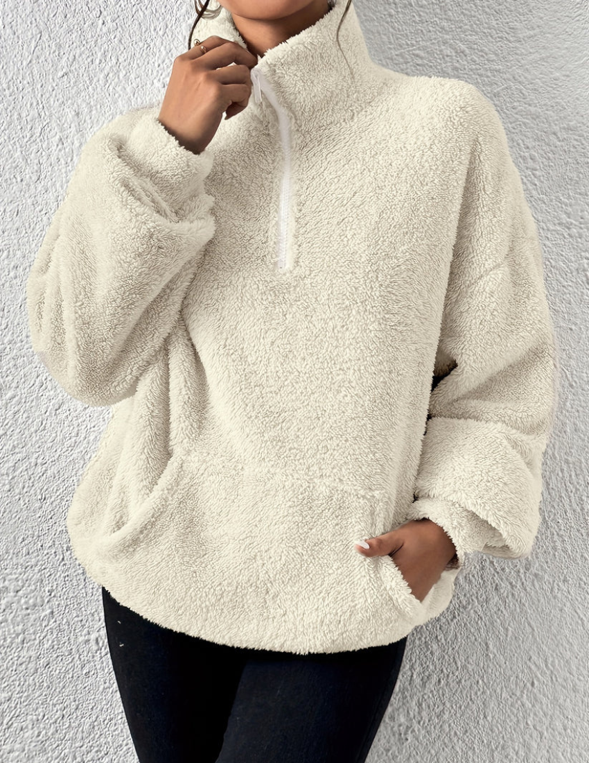 Pull polaire femme moelleux à col montant zippé coupe oversize 4