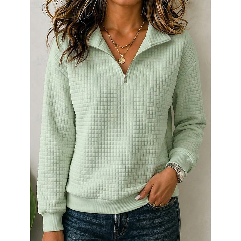 Pull polo texturé à demi-zip en maille gaufrée femme 1