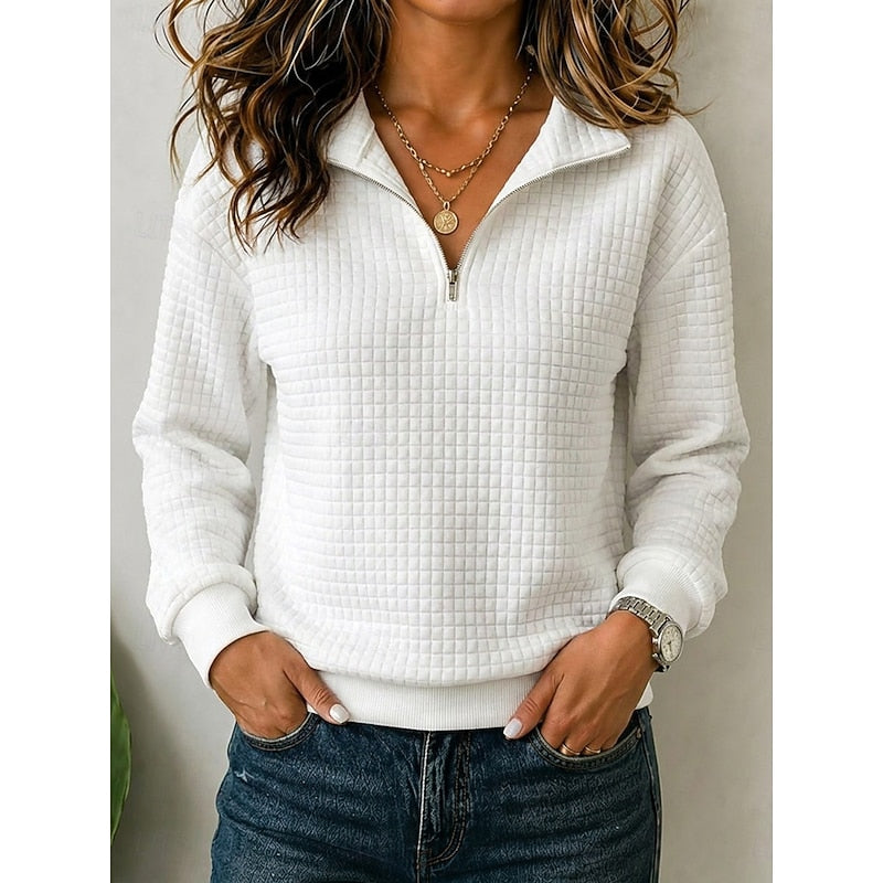 Pull polo texturé à demi-zip en maille gaufrée femme 2