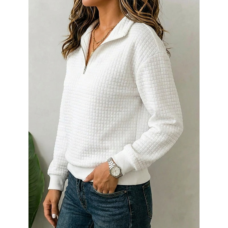 Pull polo texturé à demi-zip en maille gaufrée femme 3