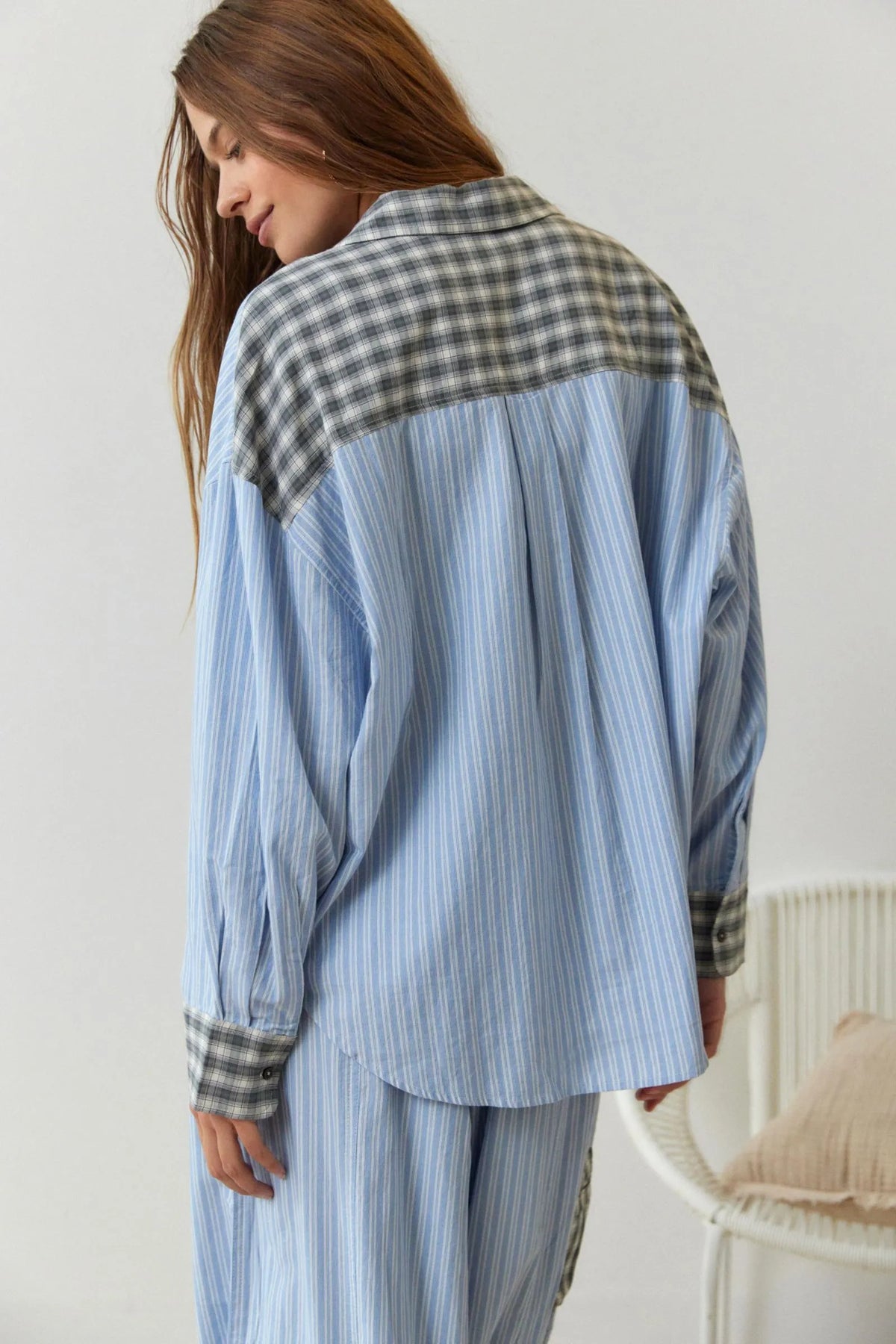 Pyjama femme deux pièces à carreaux chemise boutonnée et pantalon long 3