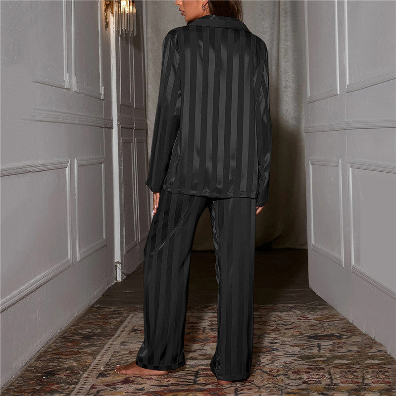 Pyjama femme deux pièces rayé chemise boutonnée et pantalon droit 13