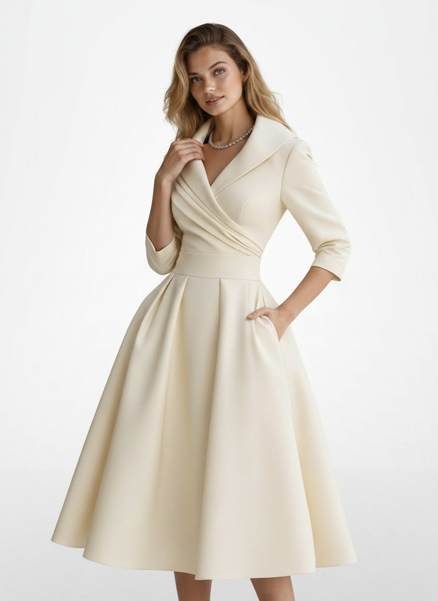 Full body view of the model wearing Robe midi avec col élégant femme