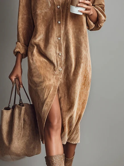 Robe chemise midi en velours côtelé 3