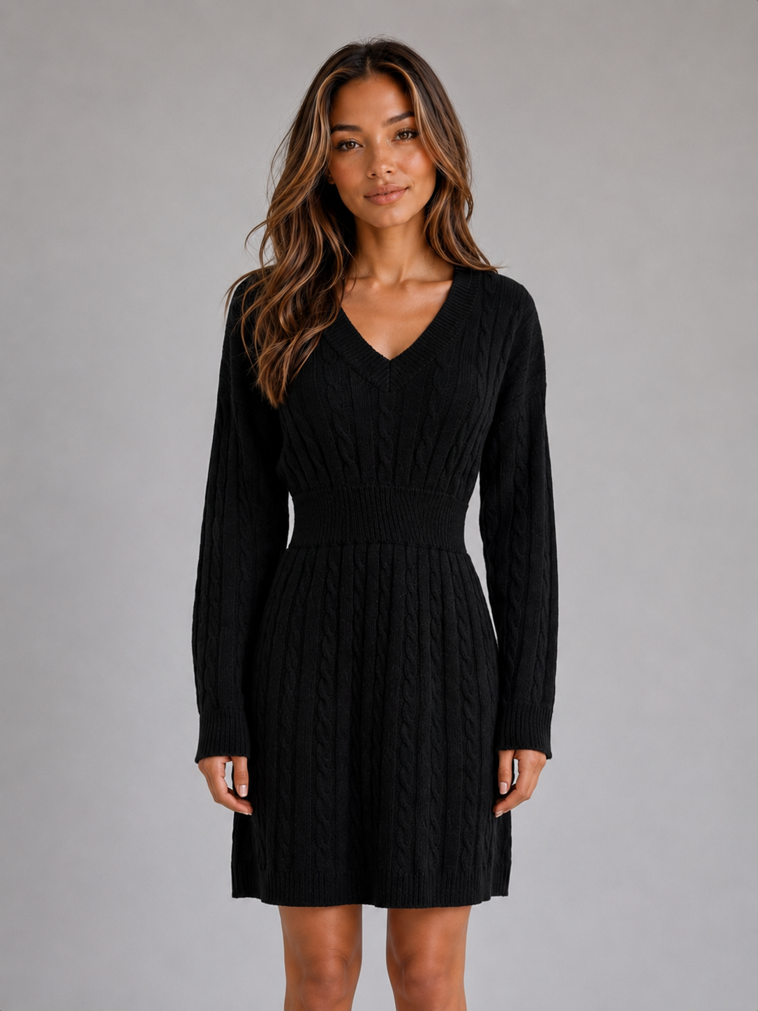 Robe en maille torsadée à col V 4