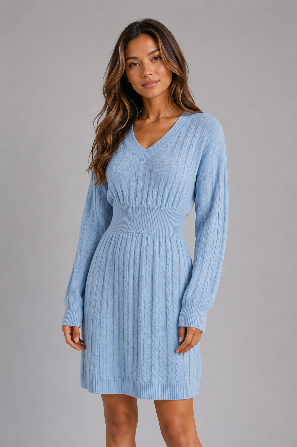 Robe en maille torsadée à col V 5