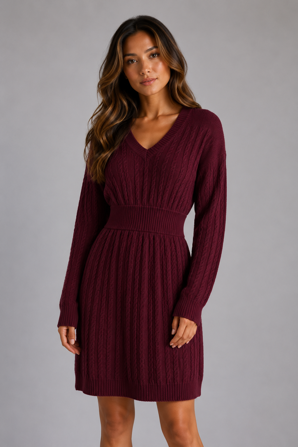 Robe en maille torsadée à col V 6