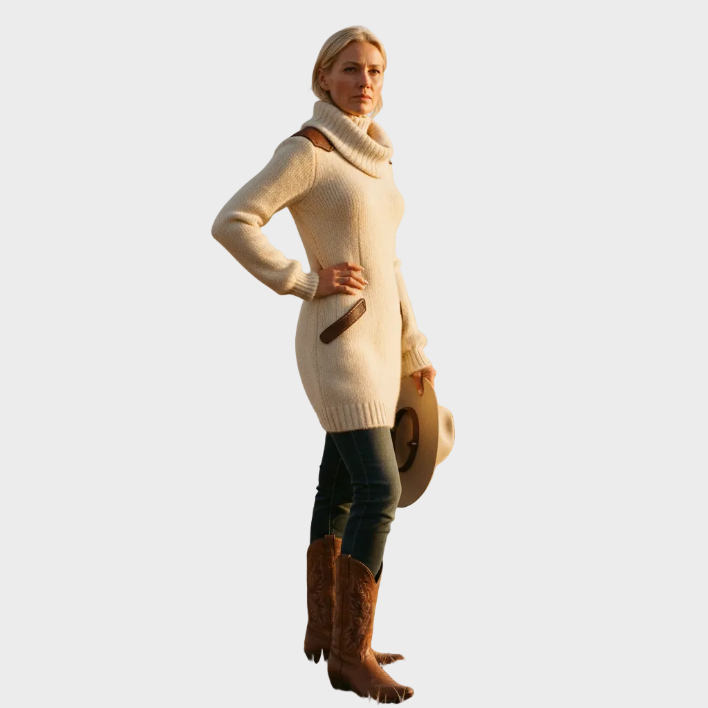 Robe pull courte à col roulé avec détails en cuir 4