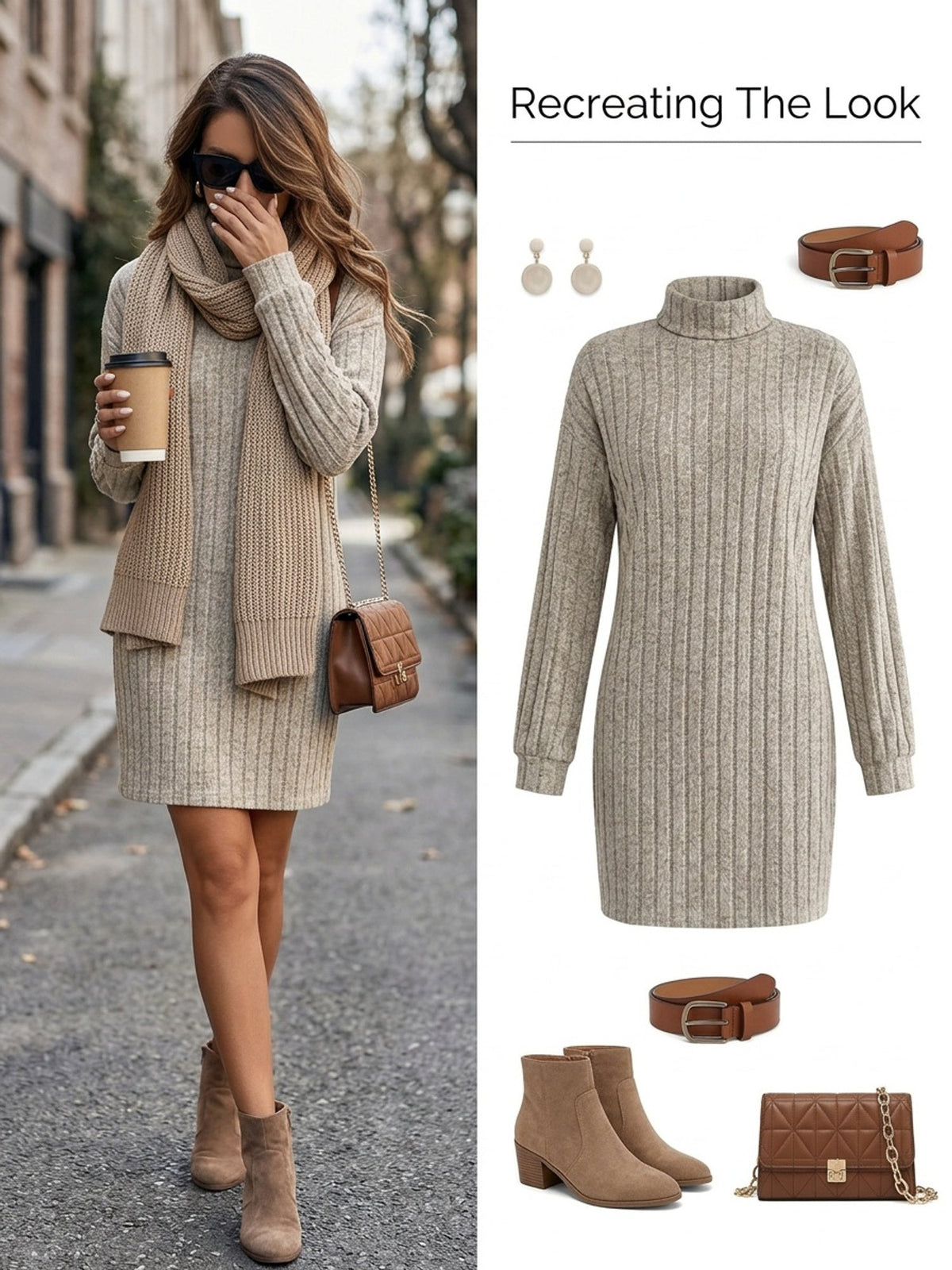 Robe pull courte à col roulé en maille côtelée 11