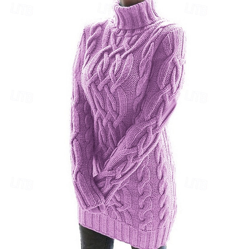 Robe pull courte en grosse maille torsadée à col roulé 1