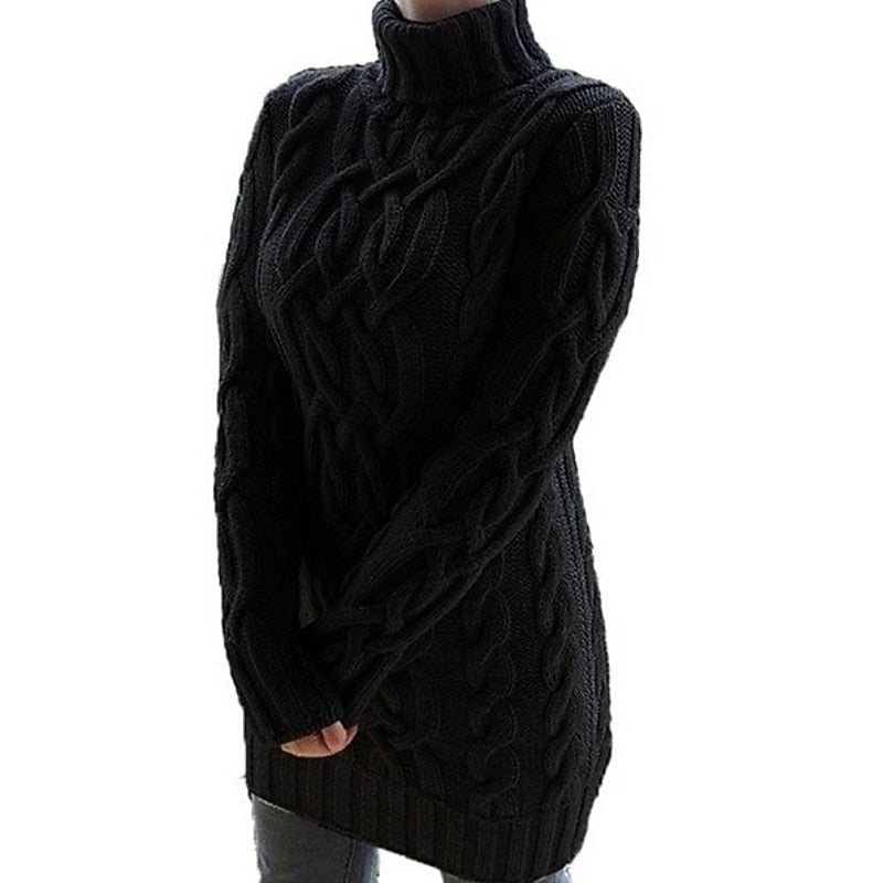 Robe pull courte en grosse maille torsadée à col roulé 3