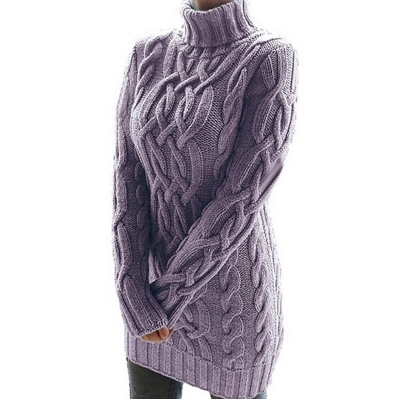Robe pull courte en grosse maille torsadée à col roulé 6