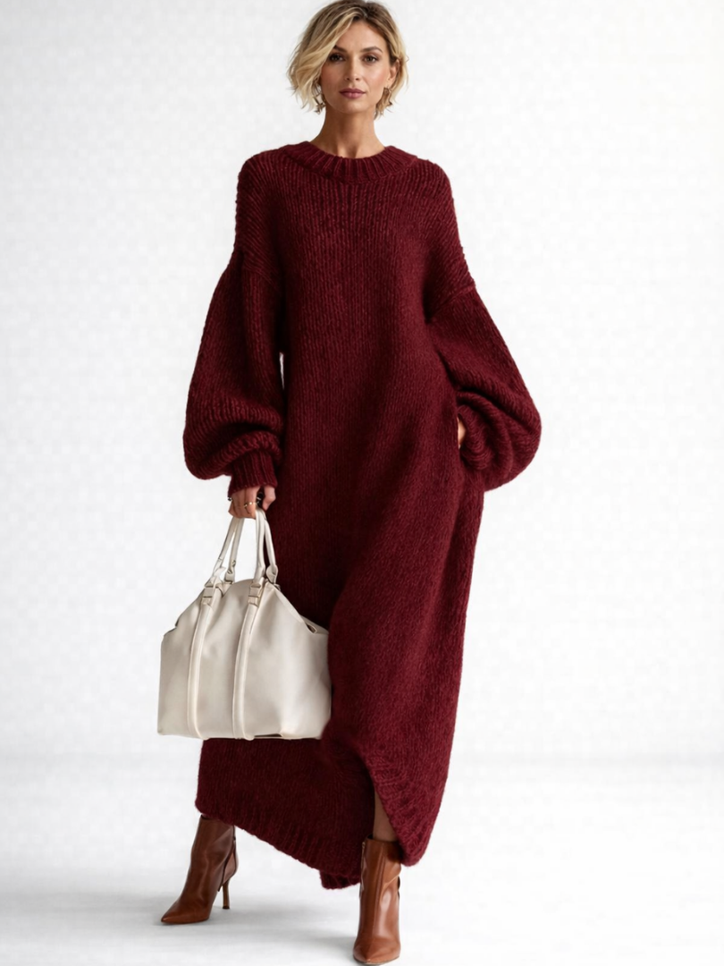 Robe pull longue en maille oversize à col rond 2