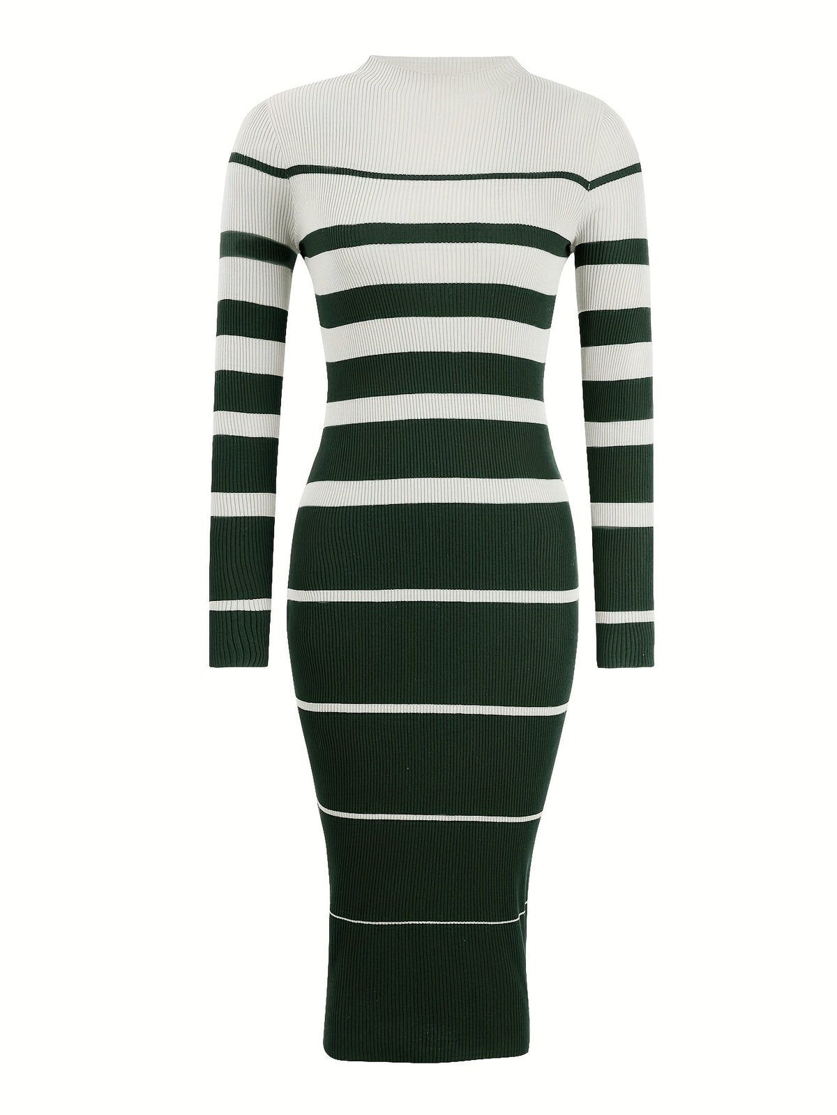 Robe pull midi moulante à rayures et col rond 14