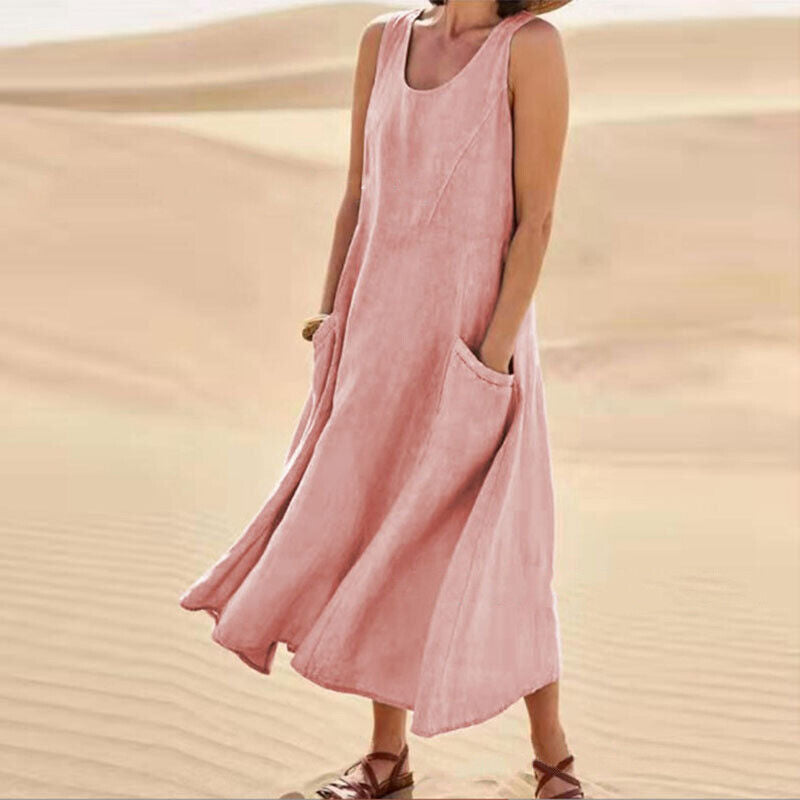 Robe d'été midi à col rond femme