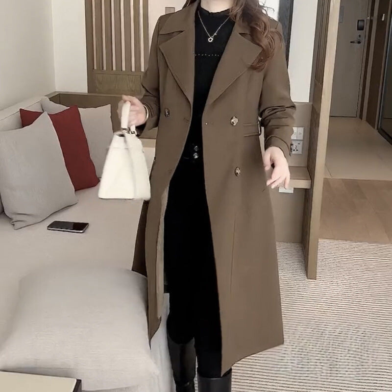 Trench long femme cintré et chaud à col classique pour l'automne 5