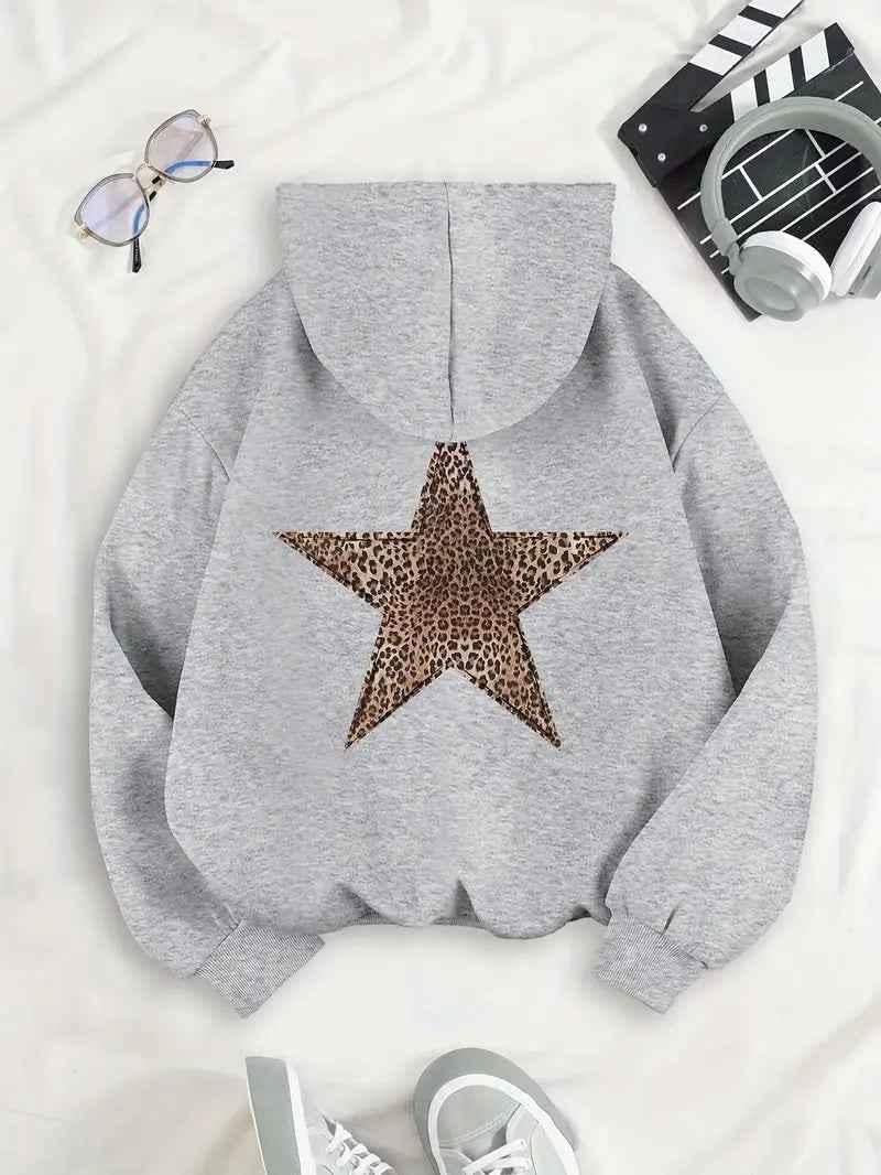 Sweat à capuche femme oversize imprimé léopard étoile 2