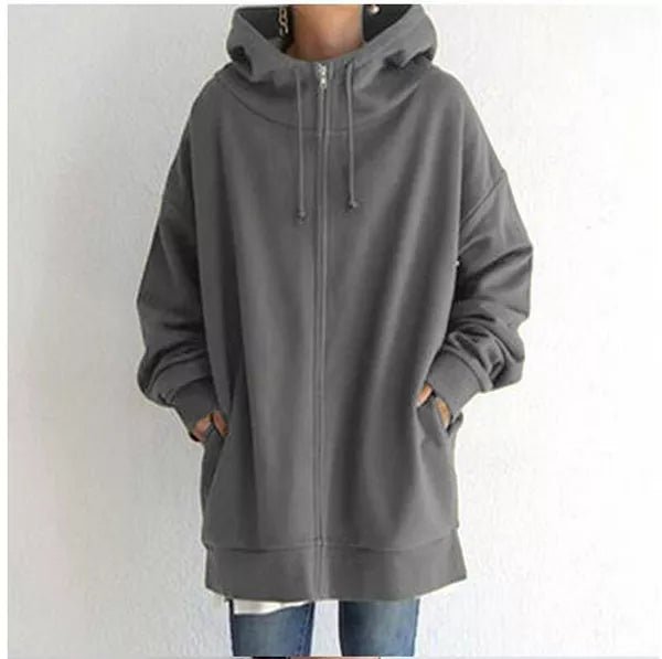 Sweat à capuche femme zippé oversize en molleton avec poches 1