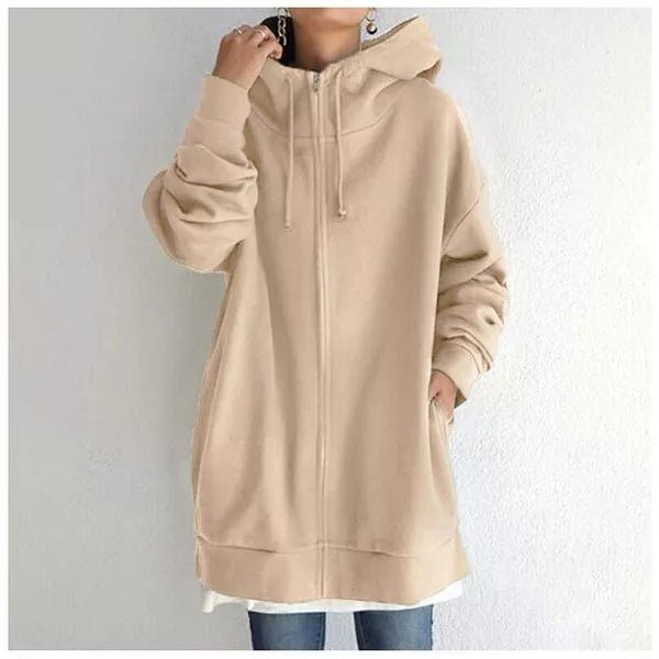 Sweat à capuche femme zippé oversize en molleton avec poches 2