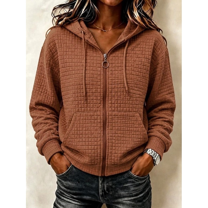 Sweat à capuche zippé texturé en maille gaufrée femme 2