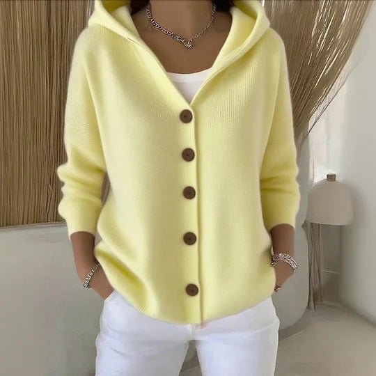 Sweat femme à capuche boutonné en maille manches longues 4