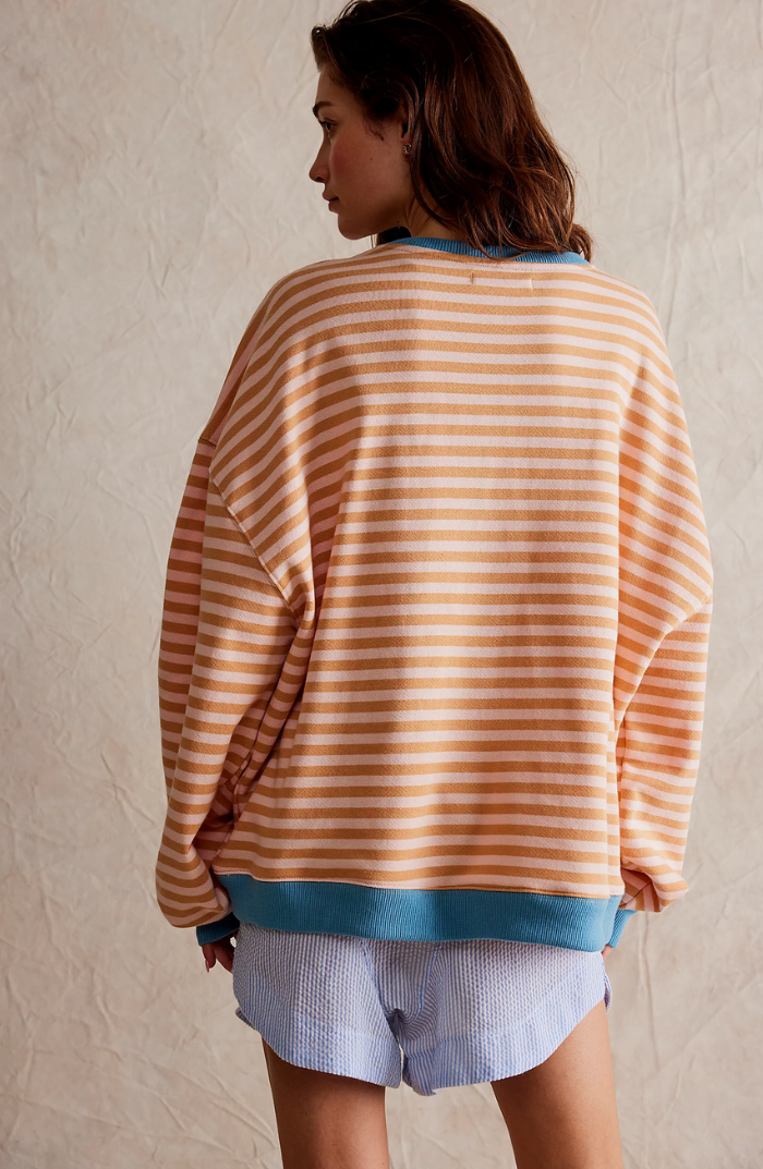 Sweat femme oversize à rayures col rond manches longues 12
