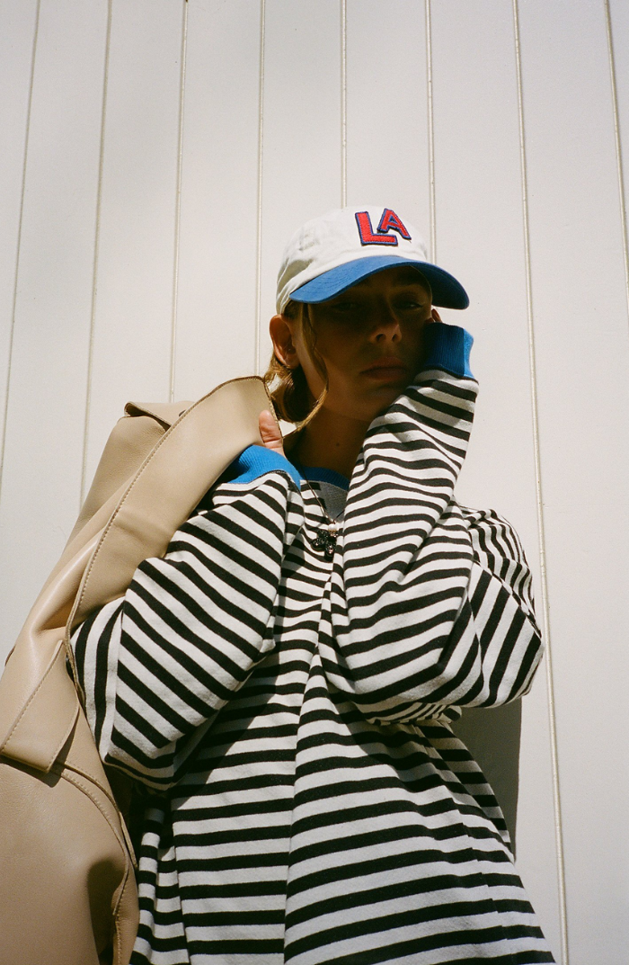 Sweat femme oversize à rayures col rond manches longues 5