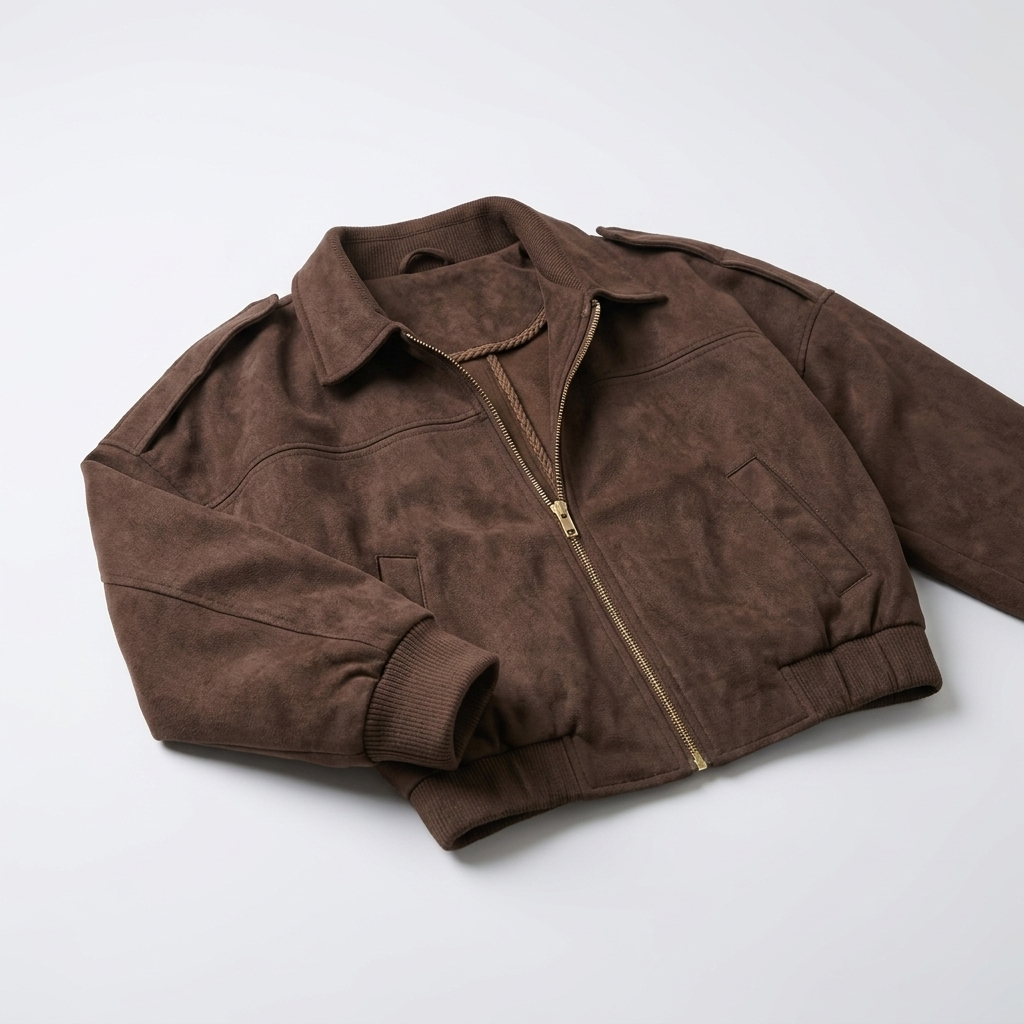 Veste bomber femme courte en suédine à col chemise zippée 11