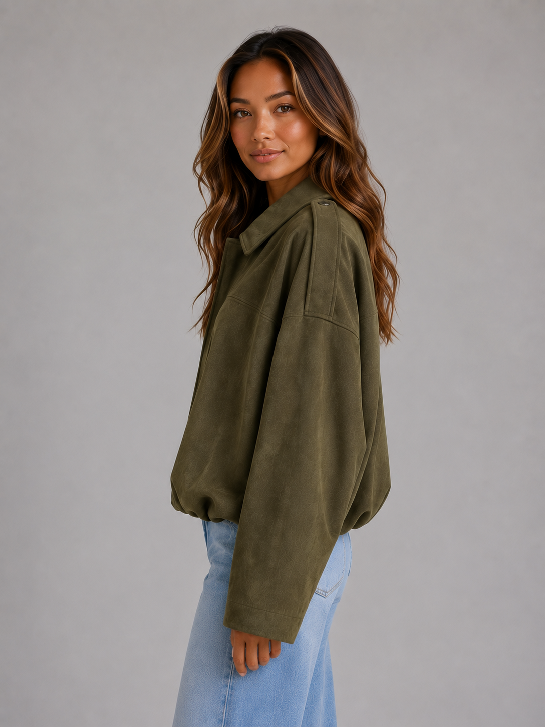 Veste bomber femme oversize effet daim à col chemise 6