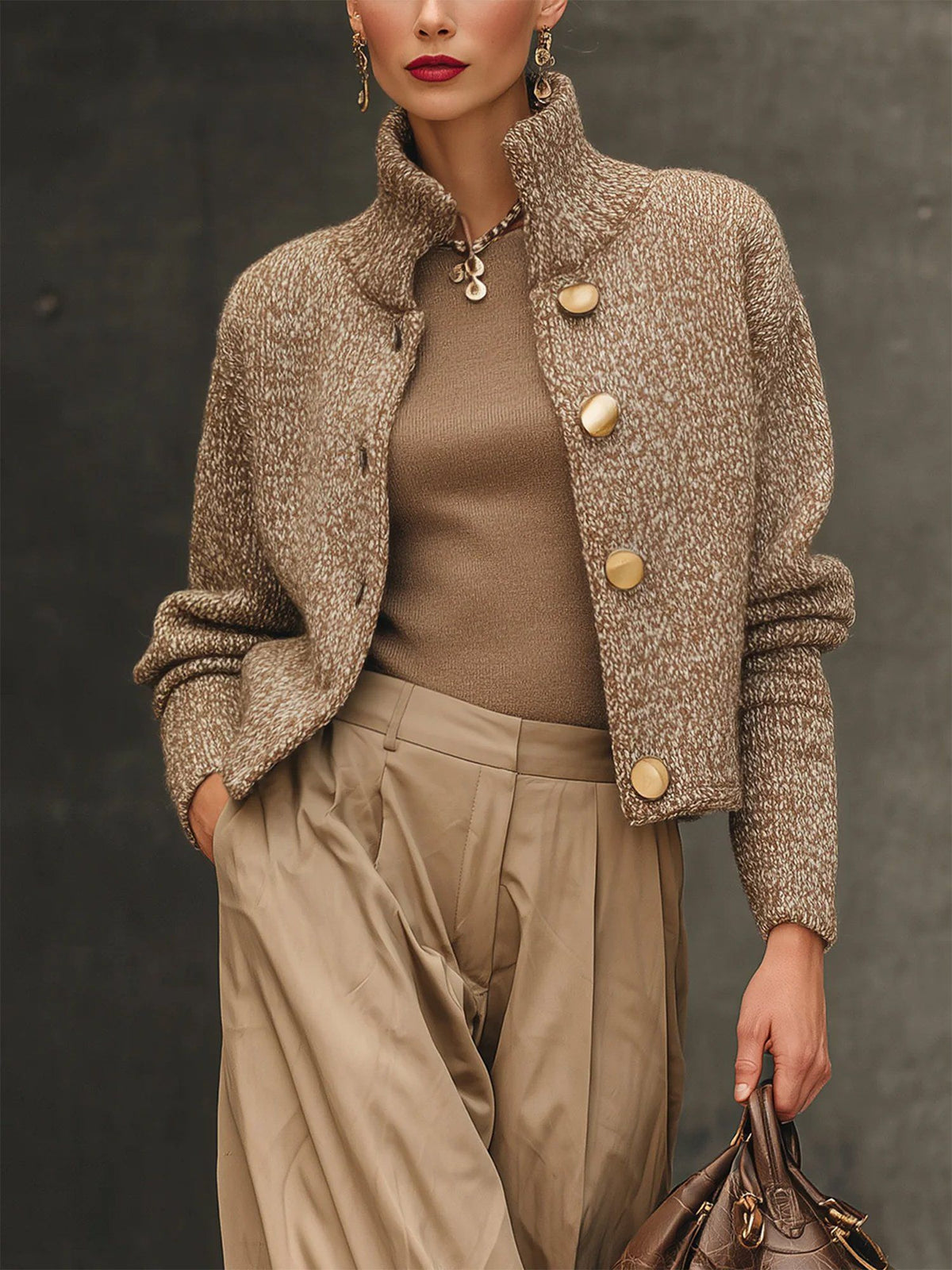Veste courte femme à col montant et boutons devant 1