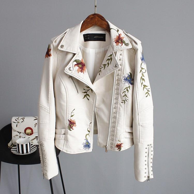 Veste courte femme en simili cuir à imprimé floral et manches longues 2