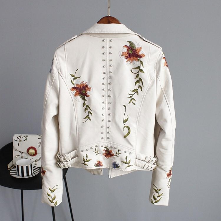 Veste courte femme en simili cuir à imprimé floral et manches longues 4