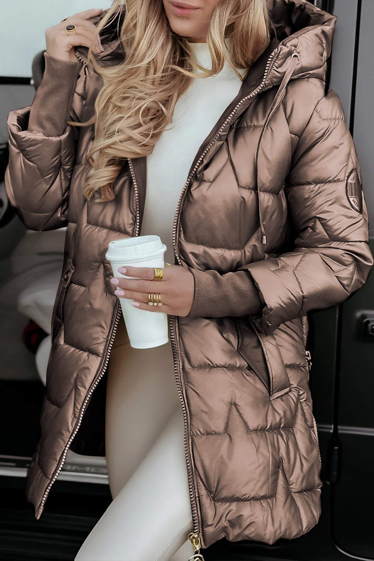 Veste d'hiver femme à capuche en mélange de coton doux 1