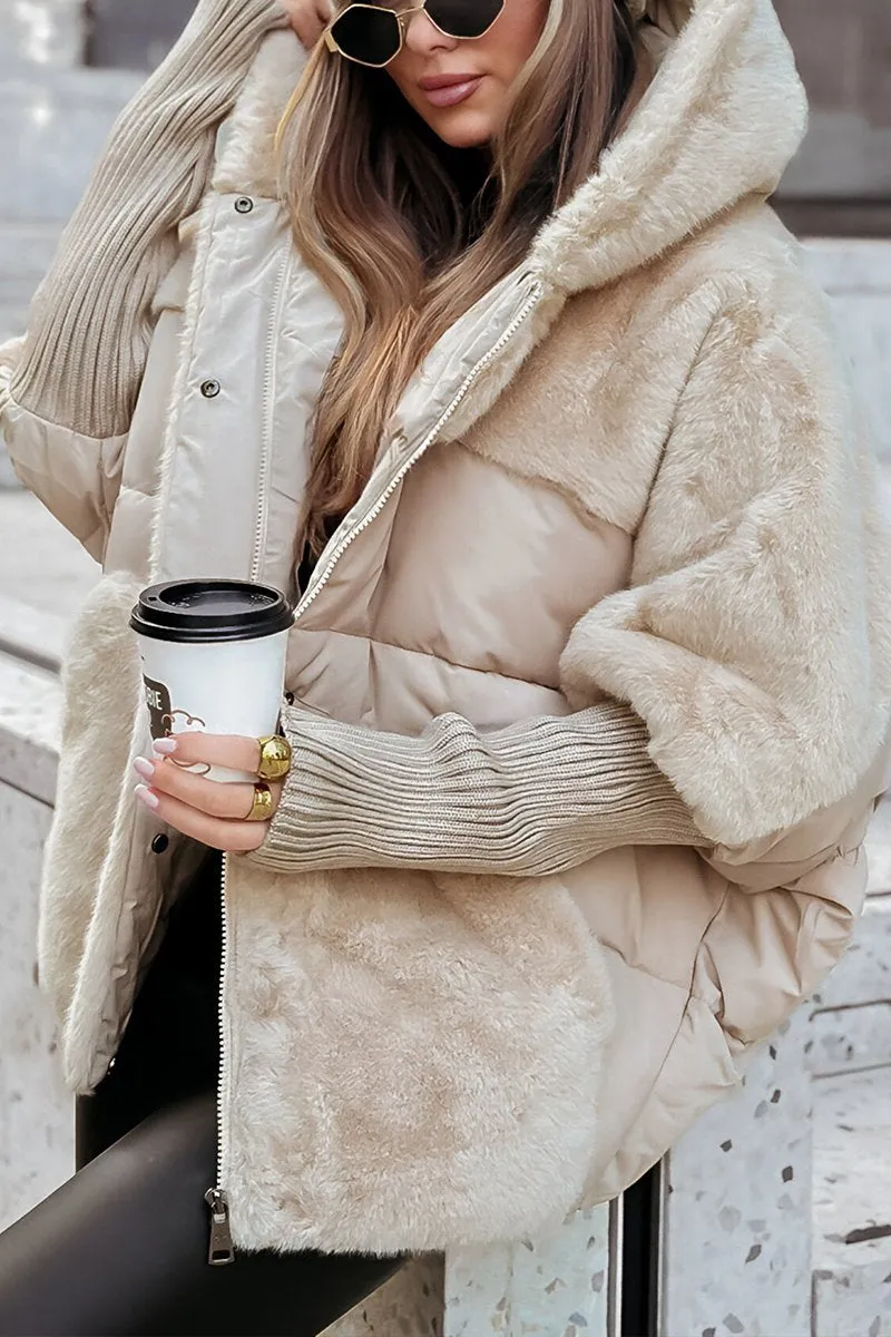 Veste d'hiver femme doublée à capuche, coupe ample et longueur hanches 2
