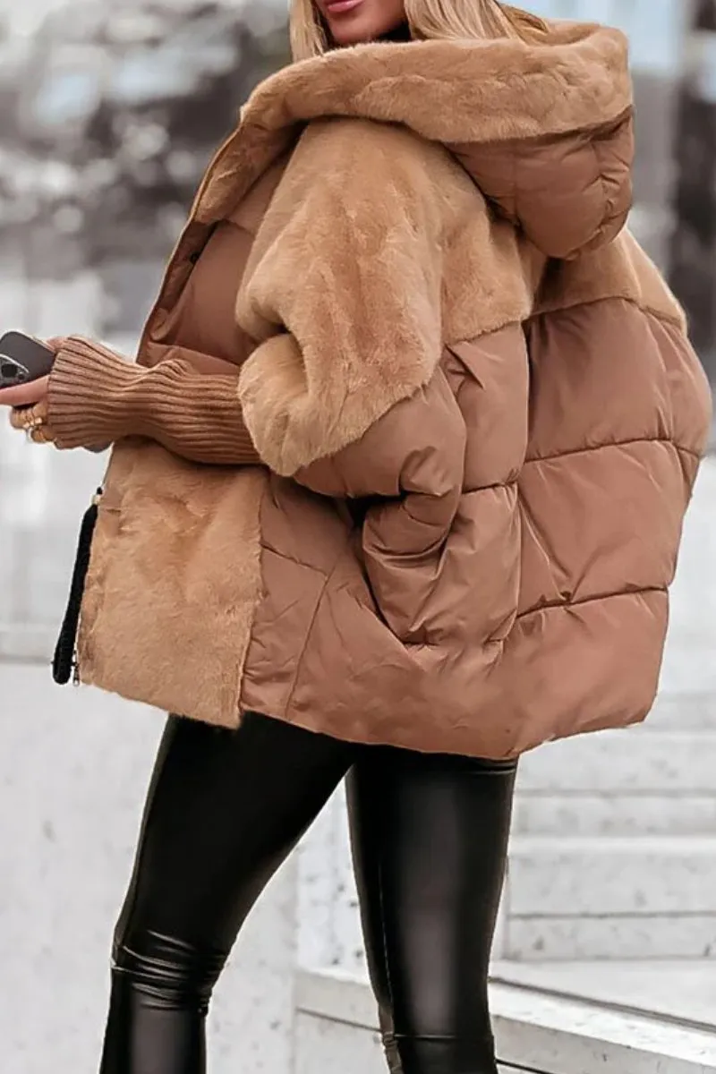 Veste d'hiver femme doublée à capuche, coupe ample et longueur hanches 5