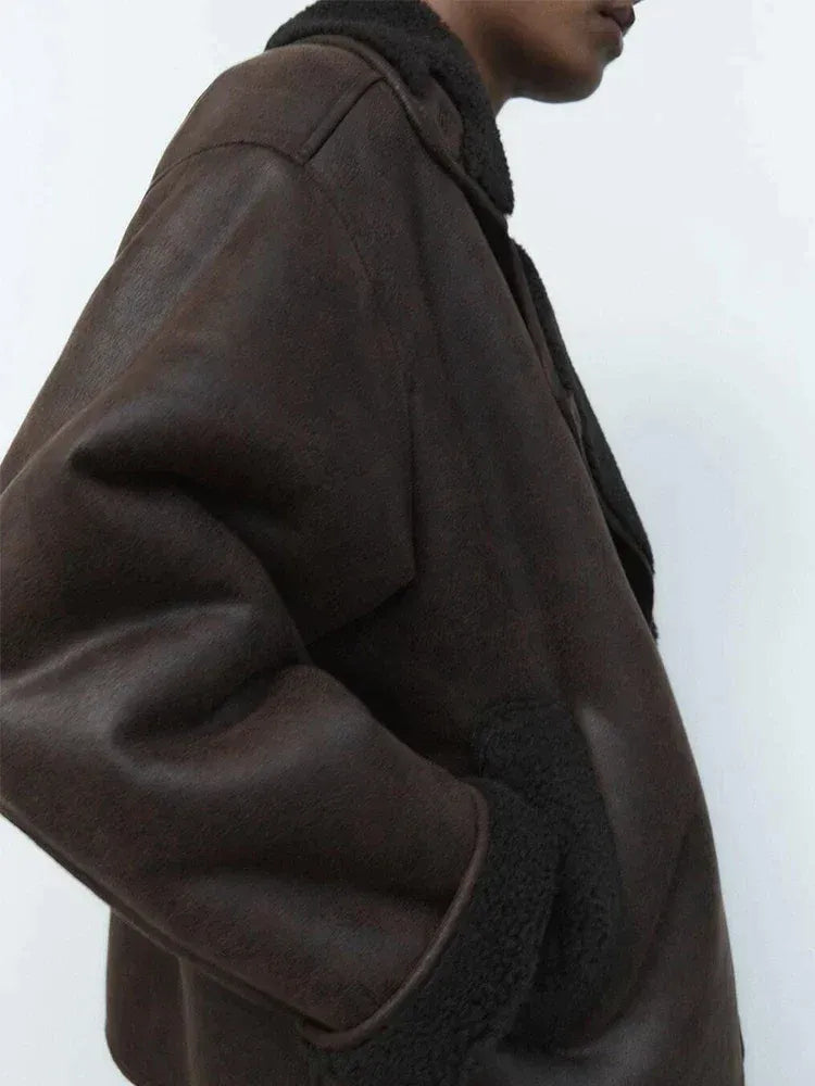 Veste d'hiver oversized femme doublée à large col et poches 2