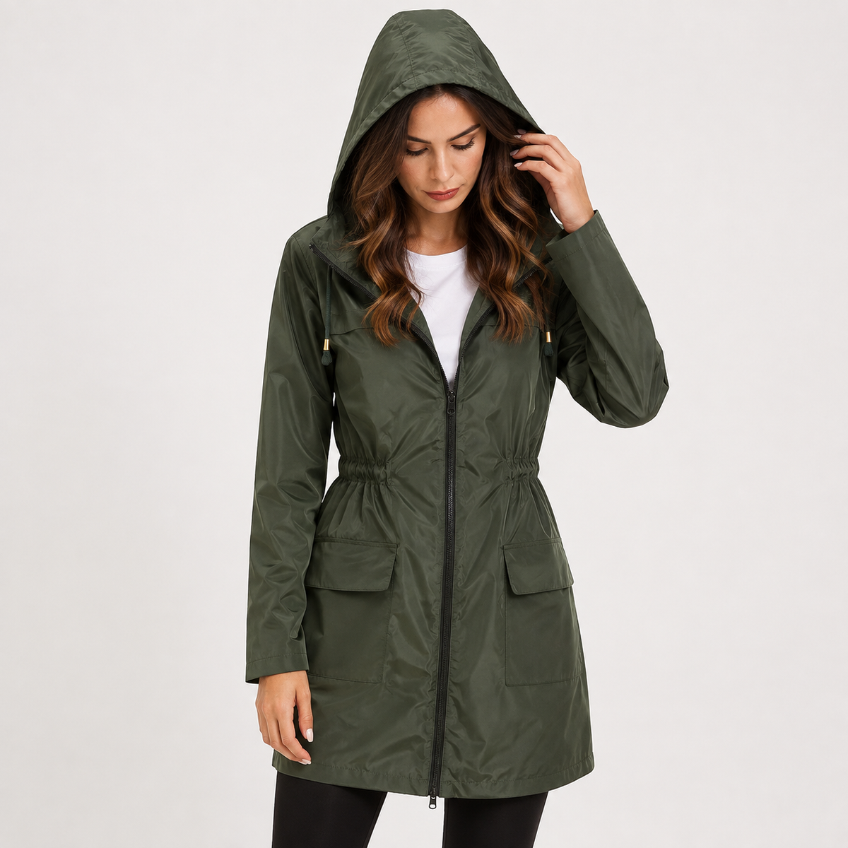 Veste de pluie coupe-vent femme déperlante à capuche et cordon de taille 1