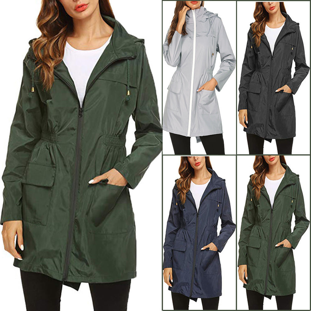 Veste de pluie coupe-vent femme déperlante à capuche et cordon de taille 10