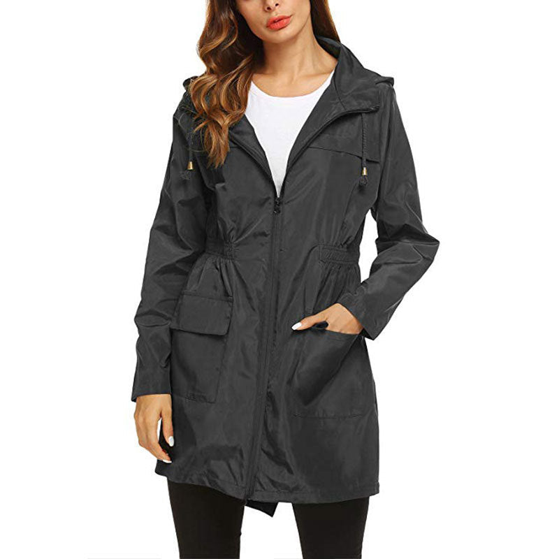 Veste de pluie coupe-vent femme déperlante à capuche et cordon de taille 2