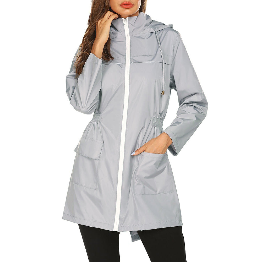 Veste de pluie coupe-vent femme déperlante à capuche et cordon de taille 5