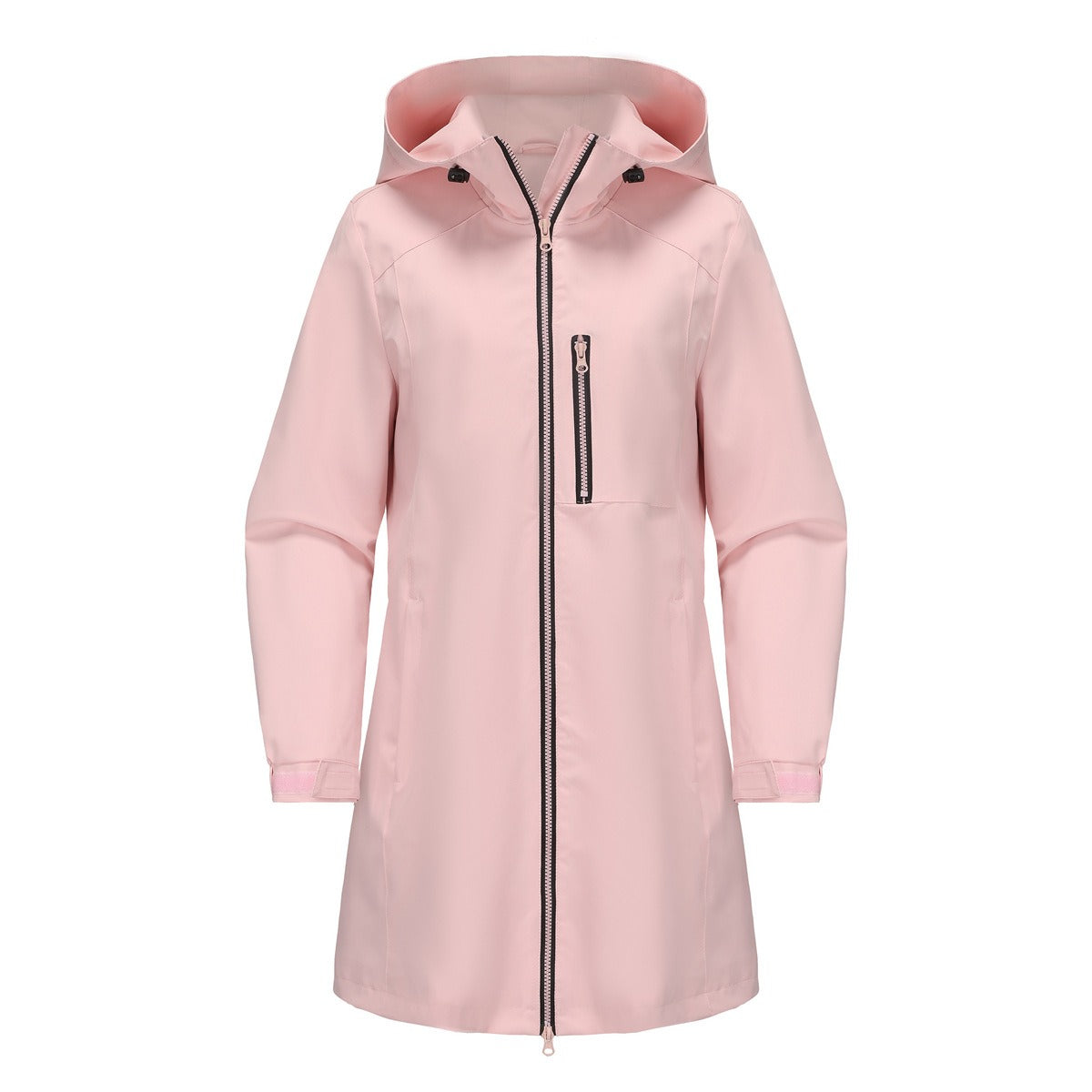 Veste de pluie femme déperlante mi-longue à capuche et poche poitrine zippée 5