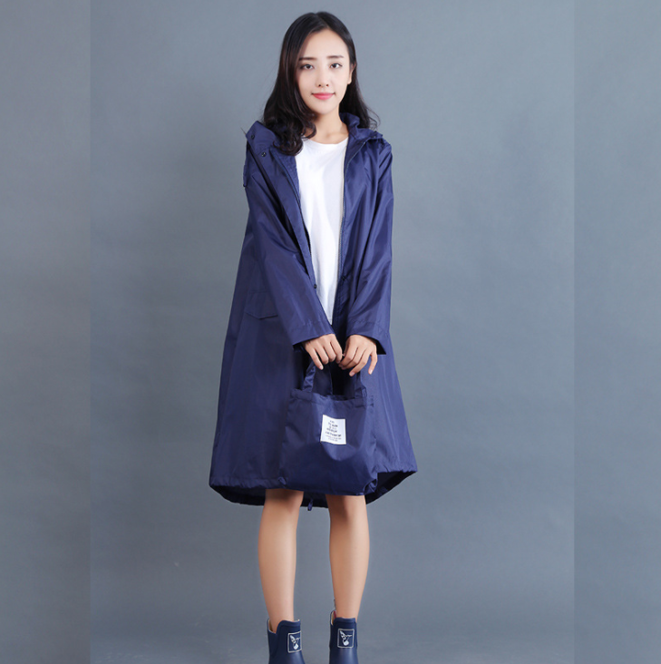 Veste de pluie imperméable femme coupe-vent mi-longue à capuche et boutons 5