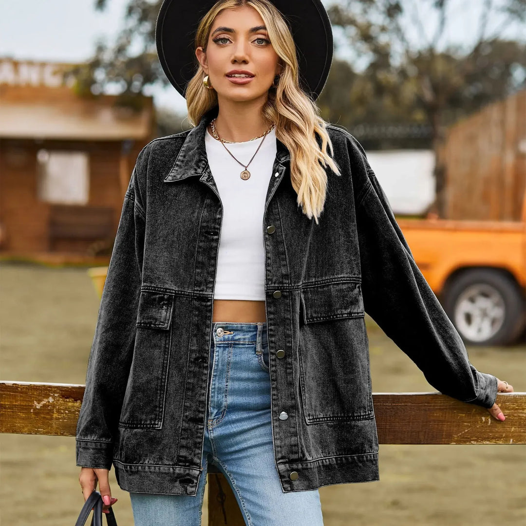 Veste en jean femme oversize à col chemise style vintage 1