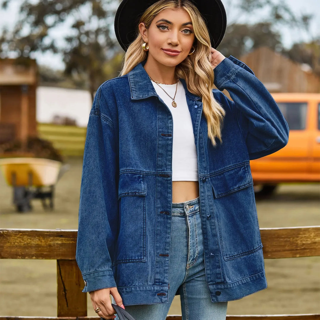 Veste en jean femme oversize à col chemise style vintage 2