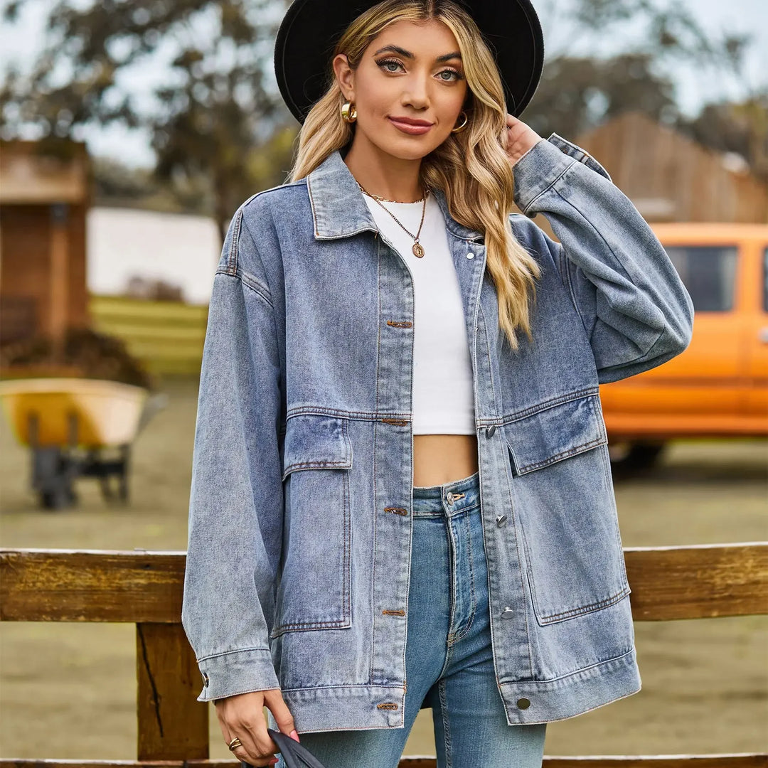 Veste en jean femme oversize à col chemise style vintage 3