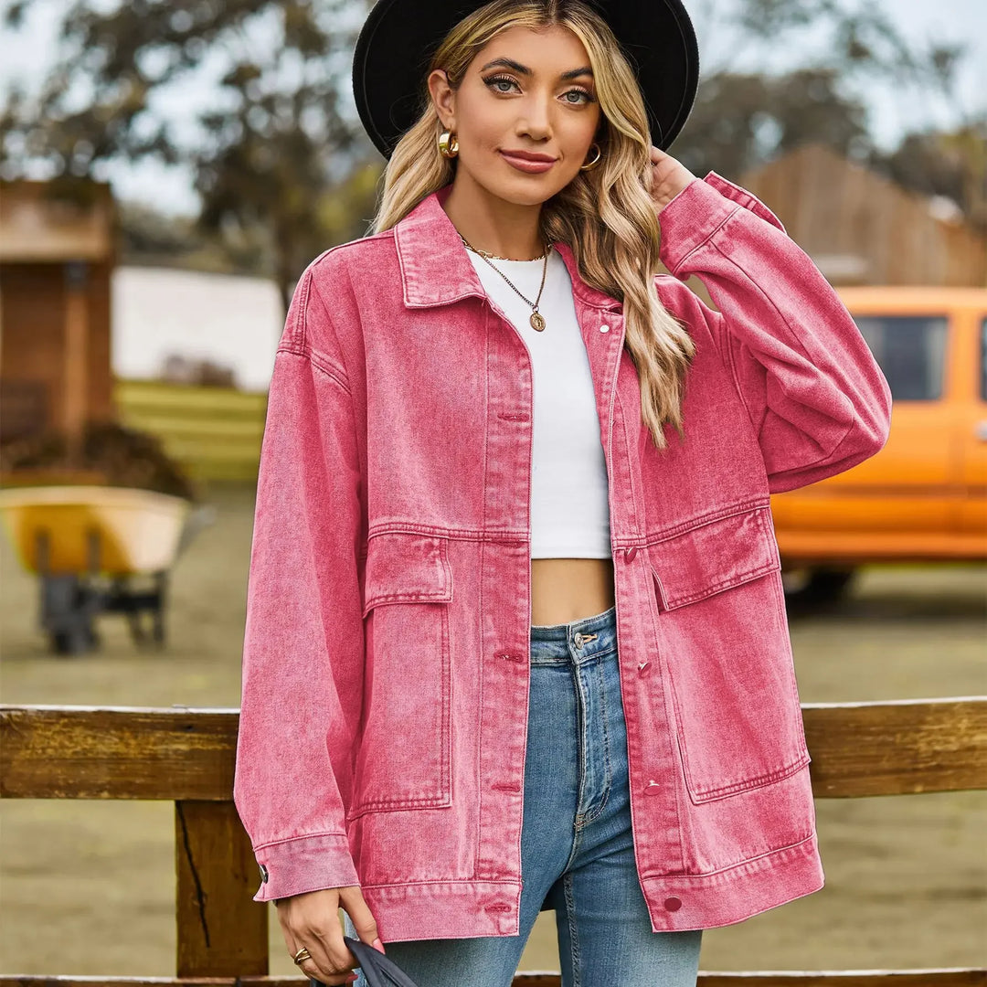 Veste en jean femme oversize à col chemise style vintage 4